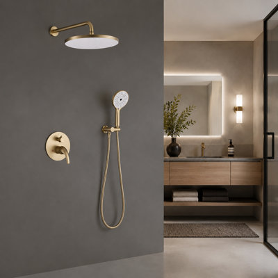 Système de douche à pluie de 12 pouces avec valve en laiton - 2 fonctions (haut / main) et 3 modes de douche à main (haute pression)