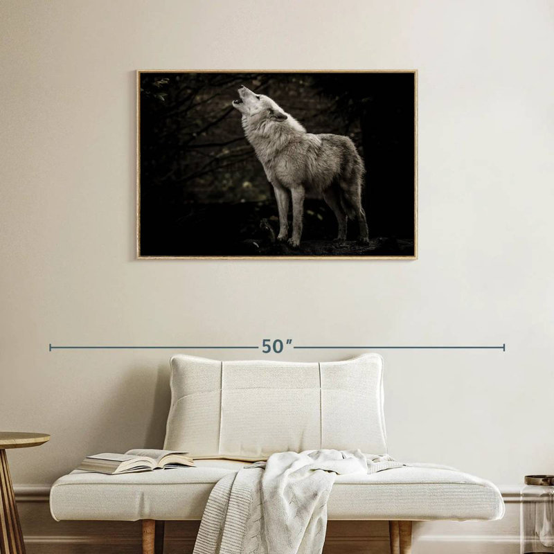 The Lone Wolf, Floating Frame Natural Wood, 37" X 25"