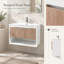 Meuble-lavabo mural de 76 cm (30 po) seulement, armoire moderne en MDF avec tiroir en chêne cannelé et tablette ouverte, blanc/chêne