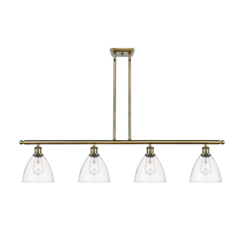 Luminaire suspendu linéaire à 4 lumières pour îlot de cuisine Amillya, Laiton antique, H 43,75 po x l 48 po x P 7,5 po