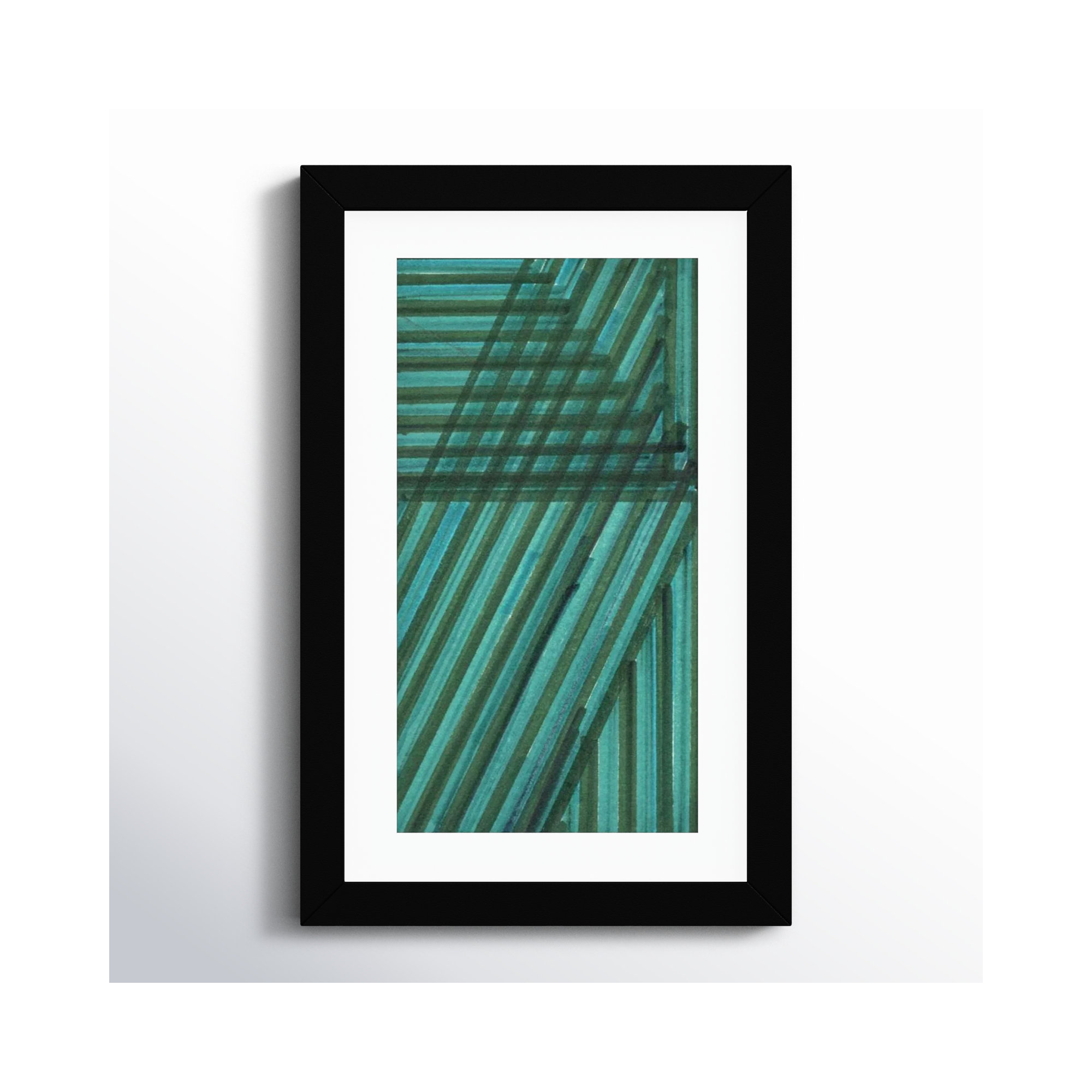 Line Study Blue by Charles Mcmullen, 14.12" H x 9.12" W x 0.88" D, Black Framed Paper