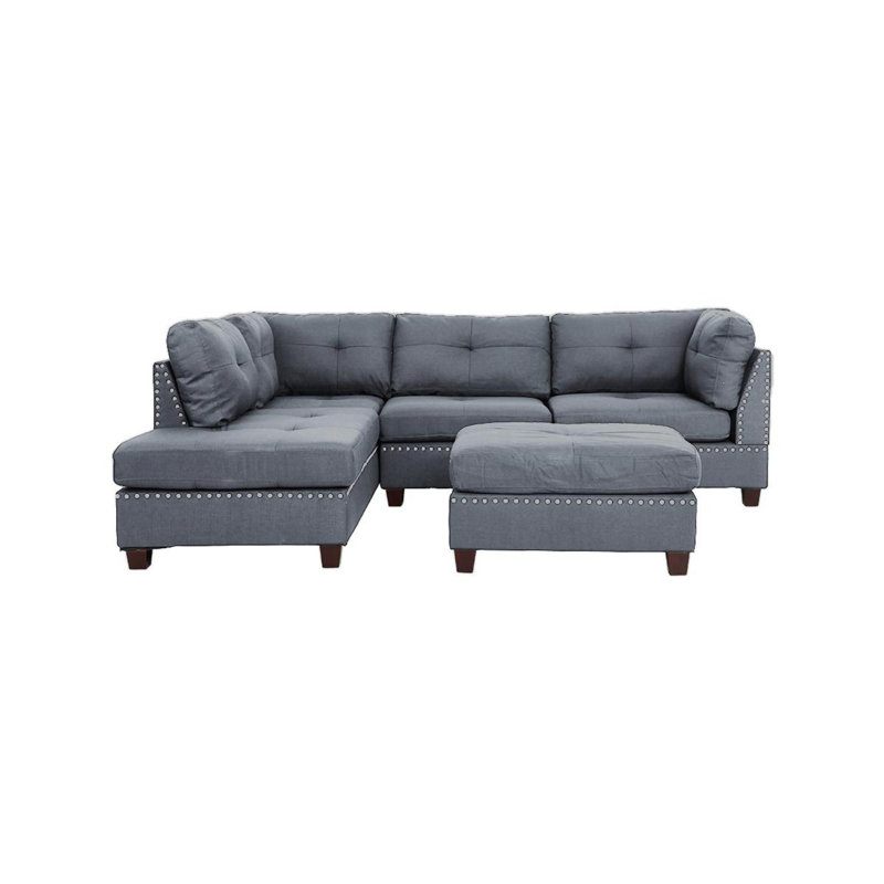 Ridwan Reversible Modular Sofa & Chaise with Ottoman, 104" W x 75" D, Gray Fabric