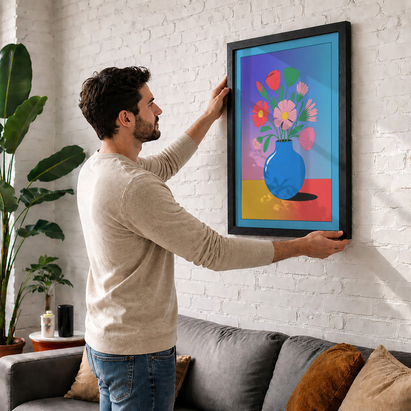 Blooms and Colour Modern - Framed Print, A2 - 59.4 x 42.0 cm, Walnut