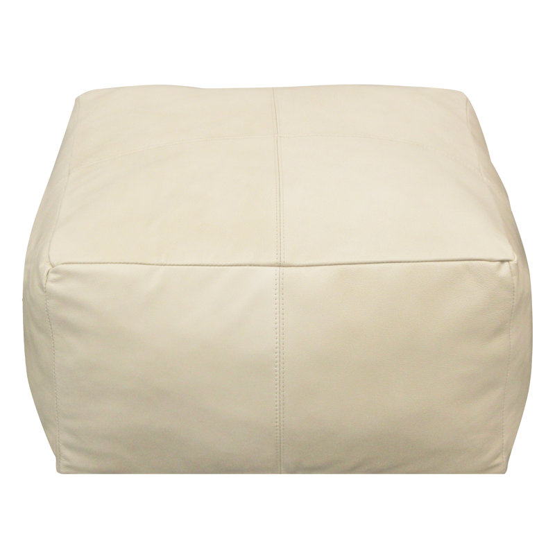Leather Pouf, Ivory
