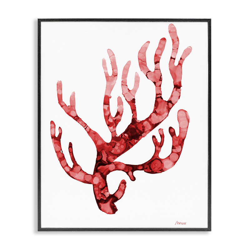  Art moderne, estampe numérique corail incurvé par Patti Mann, H 14 po x l 11 po, Giclée encadrée noir minuit