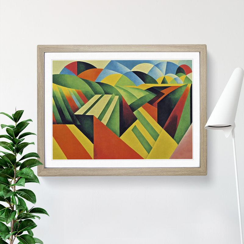 Bold Abstract Meadow Landscape 1 Piece Single Picture Frame Painting, 46cm H x 64cm W x 2cm D, Oak Framed