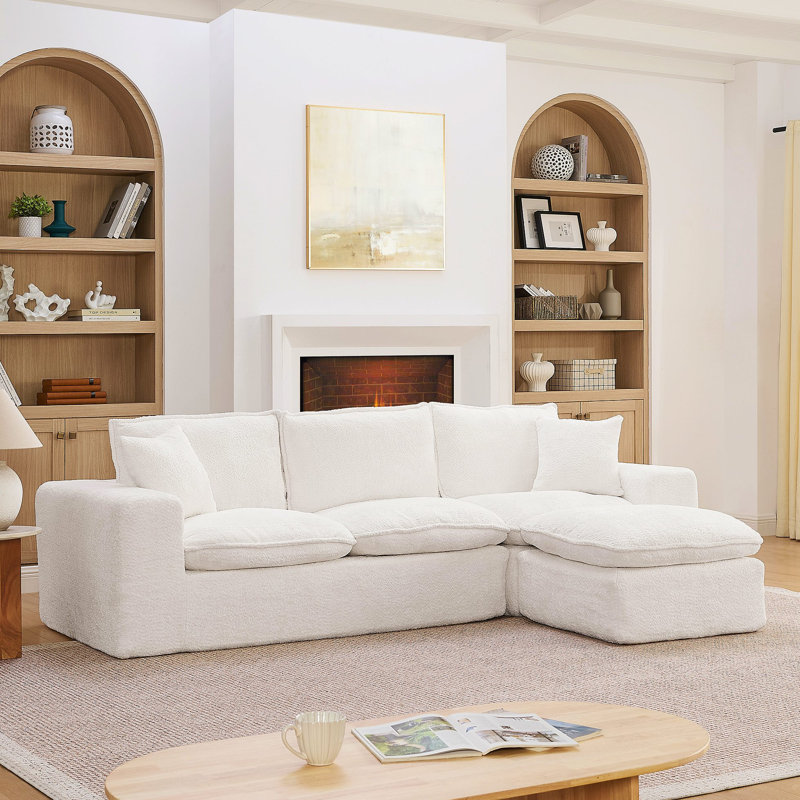 Canapé modulaire en L 107 po avec repose-pieds mobile 107 po Boucle, H 32,5 po x l 107 po x P 68 po, Beige