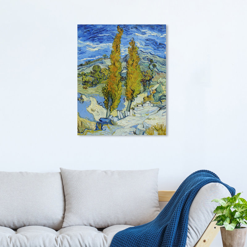 Van Gogh - Les peupliers à Saint Remy - peinture sur toile, H 20 po x l 17 po, Toile tendue