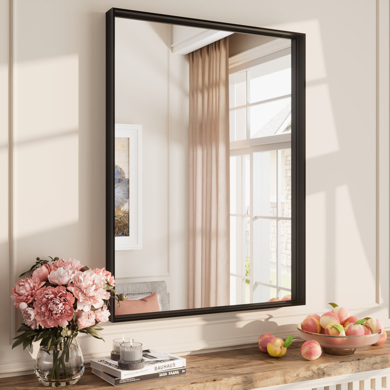 Miroir mural Aevar, 32 po x 24 po, Noir mat