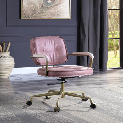 Chaise de bureau rose en cuir fleur