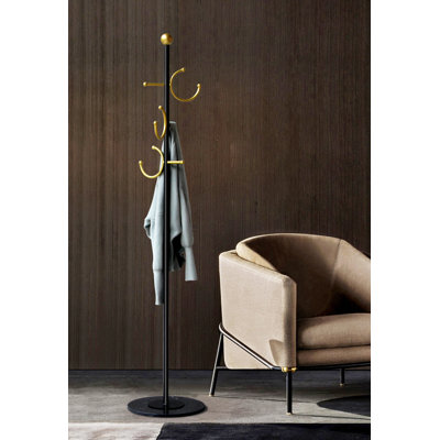 Leiani 6 - Hook Coat Rack with Marble Base, Compact Design Easy Assembly Crescent-Shaped Art Style