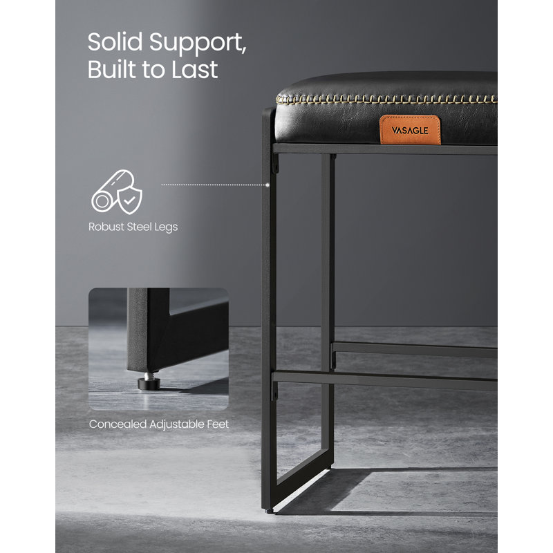 VASAGLE Black Synthetic Leather and Steel Counter Height Bar Stools, Set of 2
