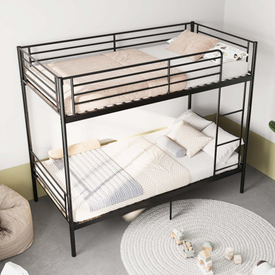 Bunk Bed with Ladder and high Guardrail, Able to Split, Metal Bunk Bed, Storage Space, Noise Free,Twin Over Twin Size