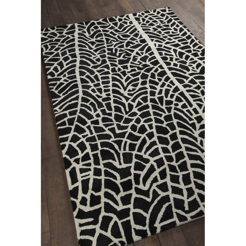 Tapis noir et blanc en laine touffeté à la main Ailey, 5 pi x 7 pi 6 po