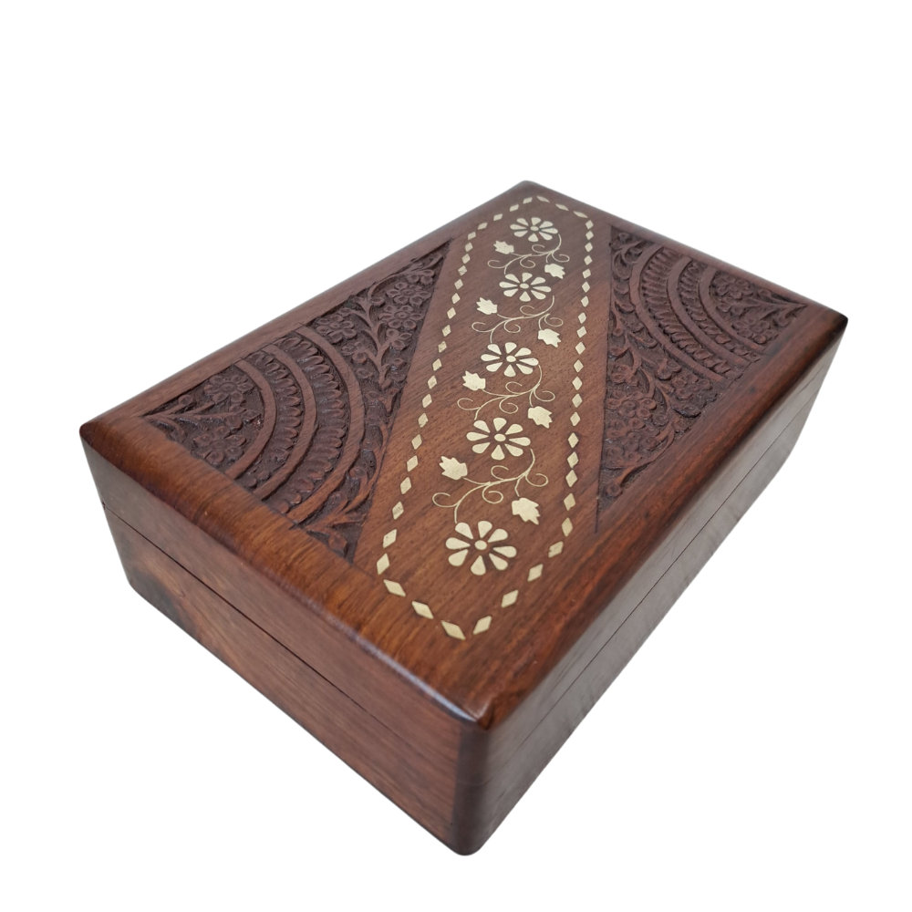 Latitude Vive Carved Floral Inlaid Jewellery Box