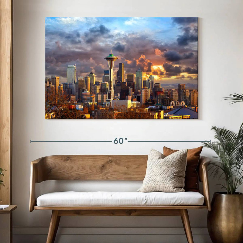 Ravi Seattle, ciel coucher de soleil, H 34 po x l 51 po