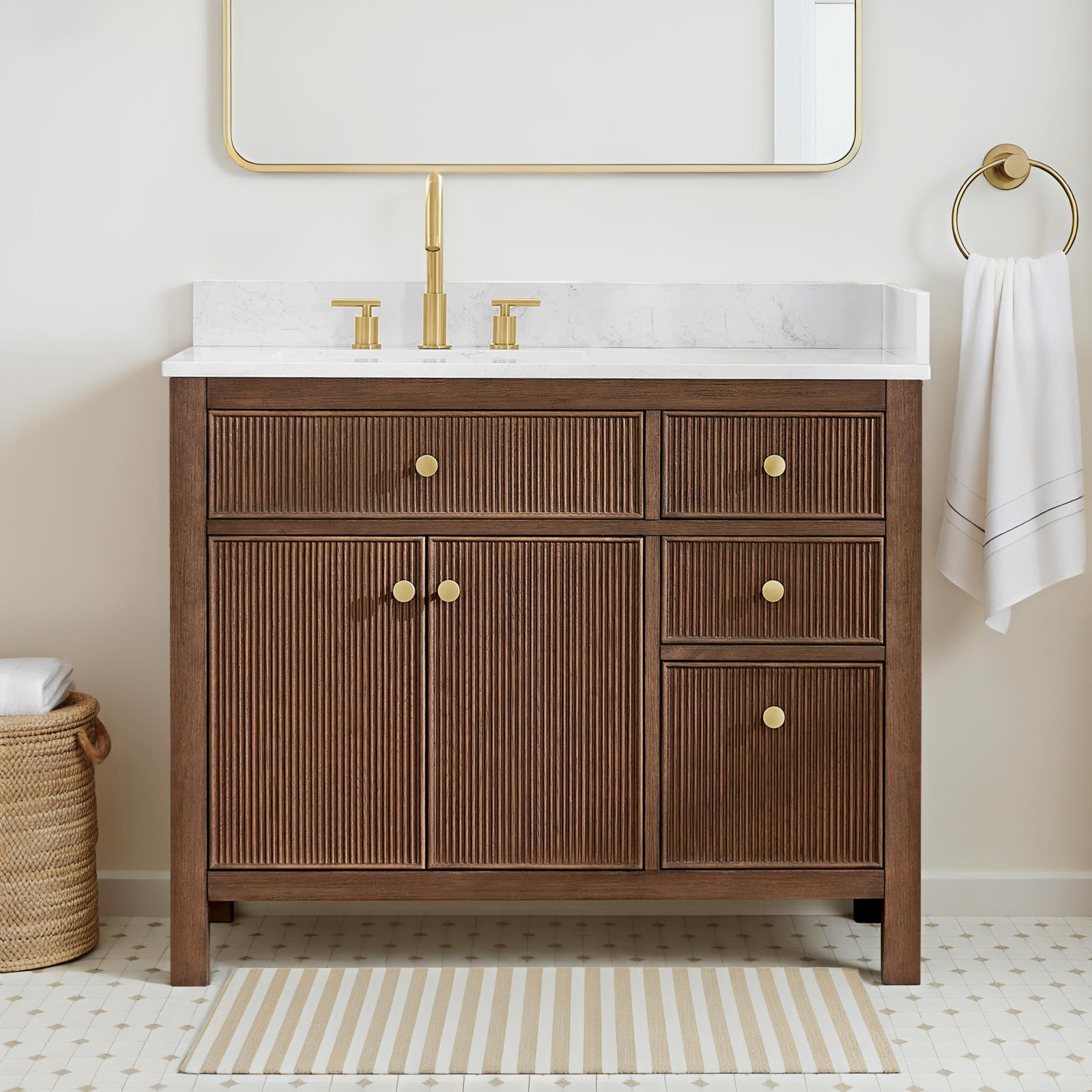 Lala 42" Single Bathroom Vanity, Brown Brushed Oak
