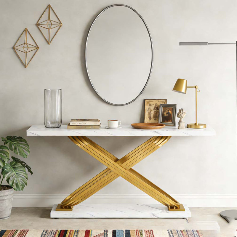 Modern Console Table Faux Marble Sofa Entryway Table