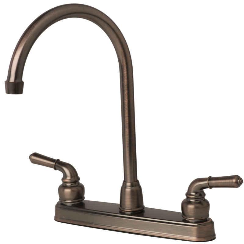 RV/Mobile Home Two Handle Non-Metallic High Arc Kitchen Faucet, Brushed bronze, Not Included