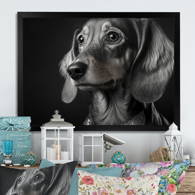 «Kameka Black and White Dashunnd», reproduction d'art sur toile