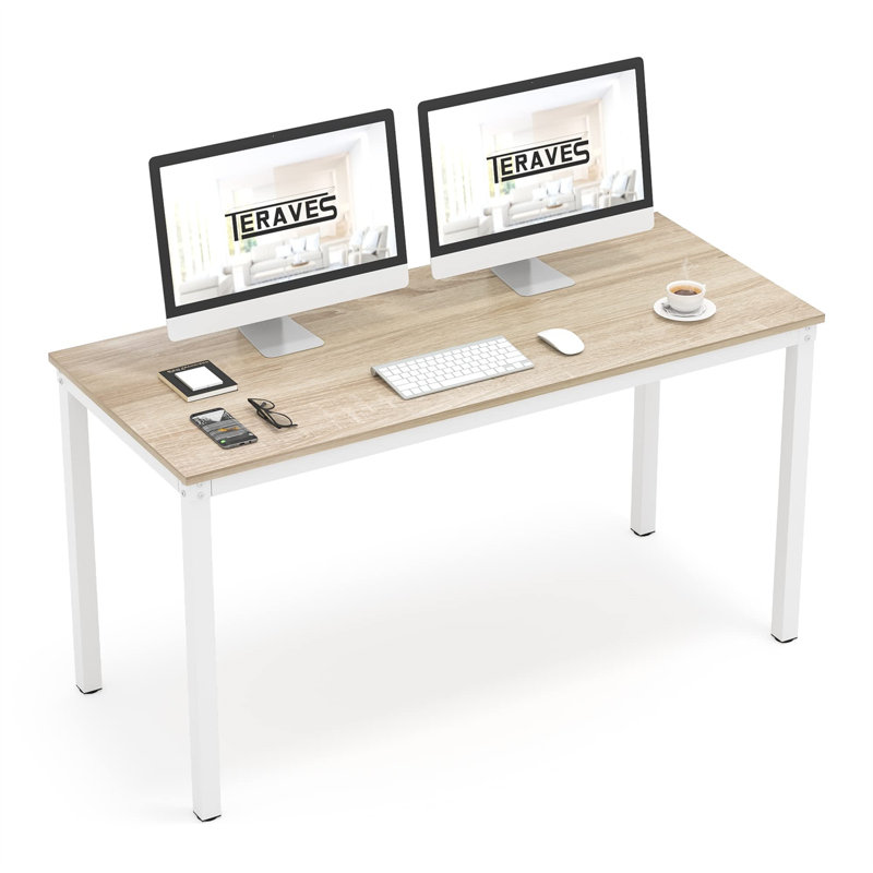Bureau d'ordinateur Pauljohn, H 29,53 po x l 47,24 po x P 23,62 po, Blanc, Beige