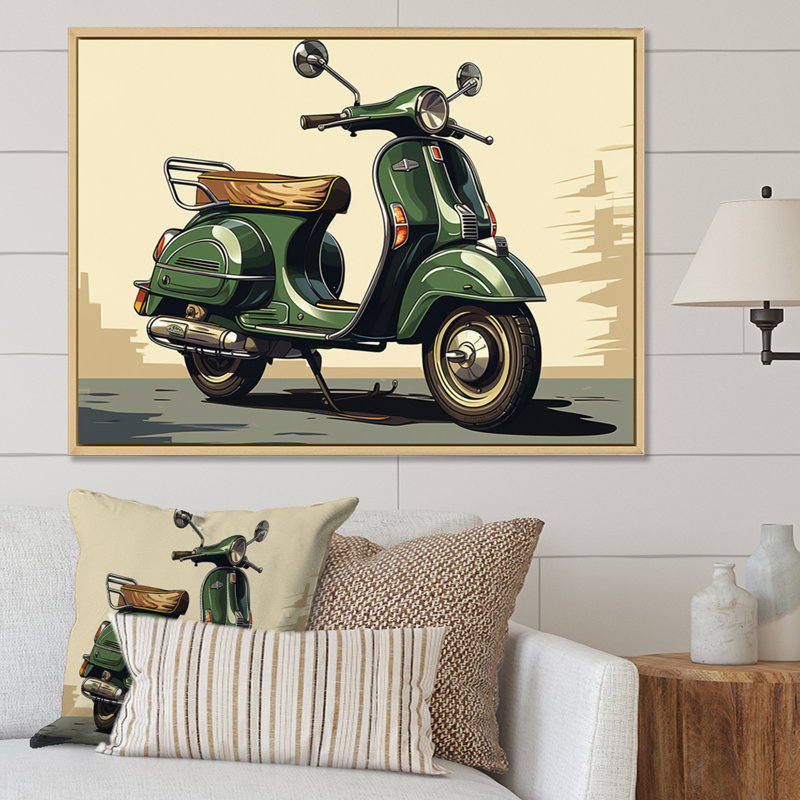 Scooter vert rétro électrique I, H 24 po x l 32 po, Encadrement doré