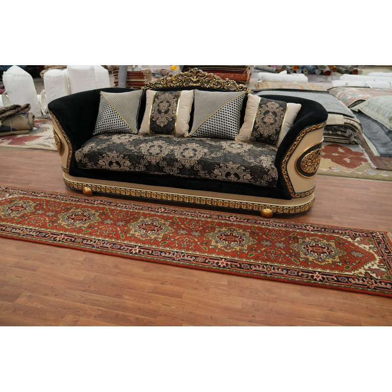 Tapis de couloir indien orange en laine 2x12