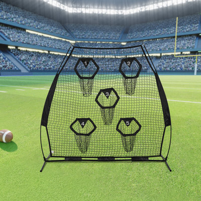 7 x 7 ft Football Trainer Throwing Net, Training Throwing Target Practise Net with 5 Target Pockets, Knotless Net Includes Straps and Portable Carry Case, Improve QB Throwing Accuracy, Black