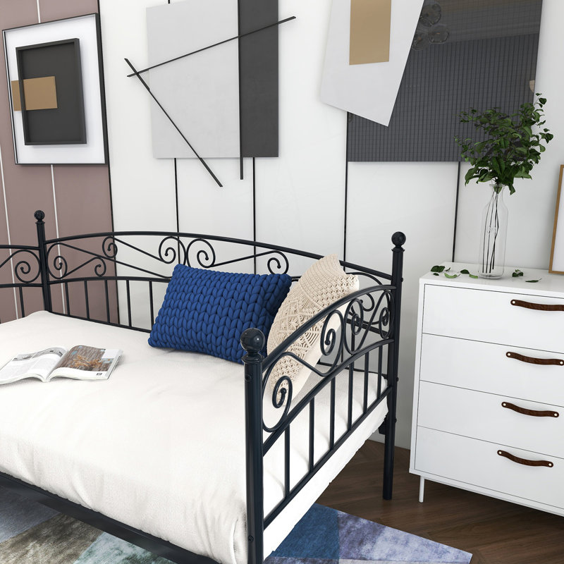 Metal Daybed Frame, Multifunctional Bed With Headboard, Modern Day Bed