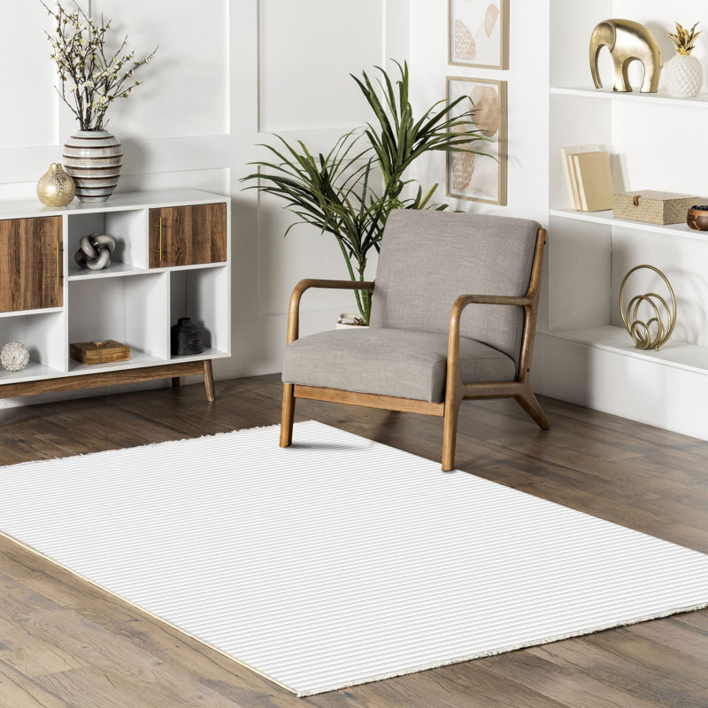 Pastel Lacasa Gray Striped Cotton Chenille Area Rug, Square 2'8"