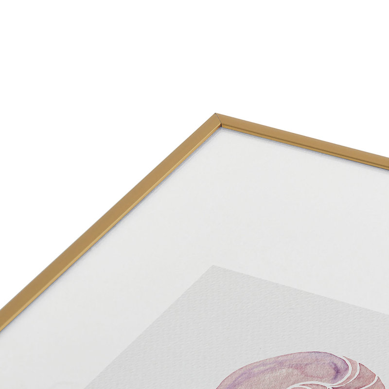 «Jessica Larson Watercolor Seashells I», reproduction d'art encadrée, Cadre métallique doré, H 24 po x l 18 po x P 0,88 po