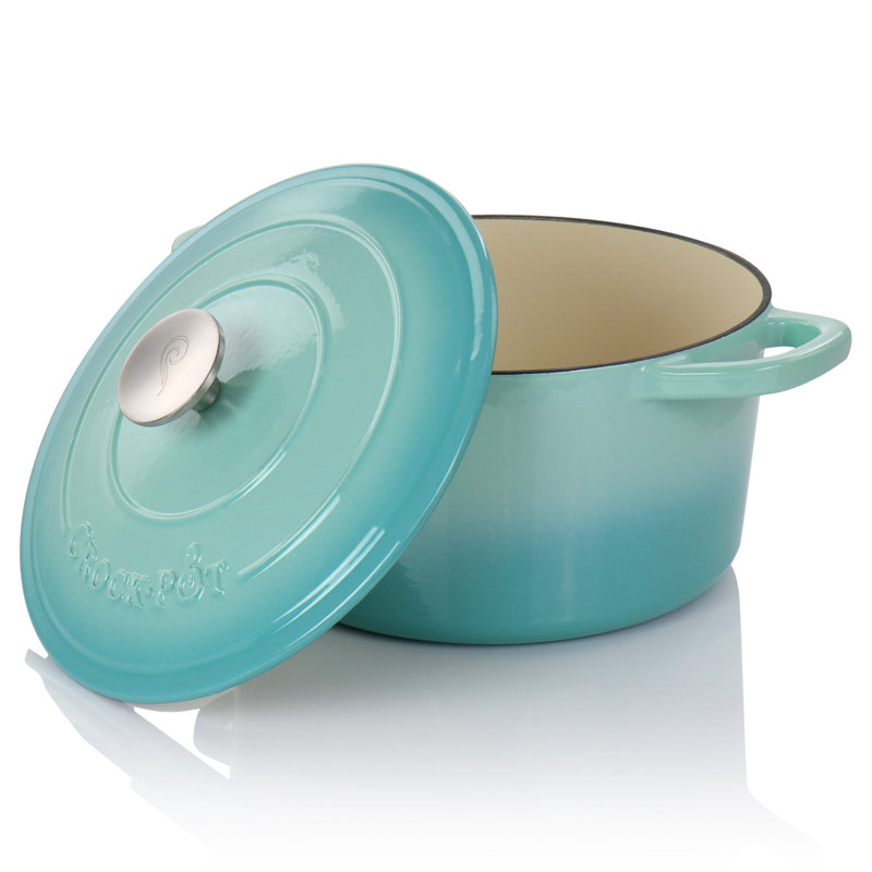 Aqua Blue 5 Quart Enameled Cast Iron Dutch Oven with Stainless Steel Knob