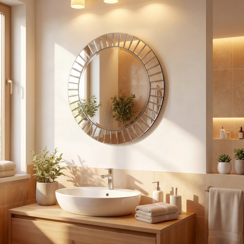 Miroir mural rond en biseau moderne Meira