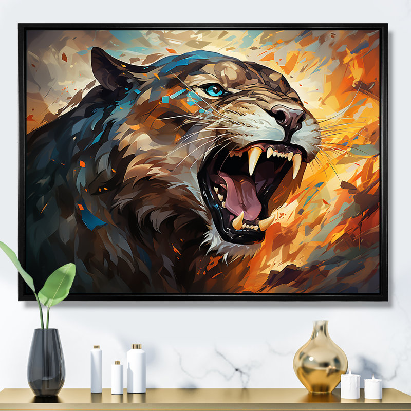 Majestic Panther Roar sur impression sur toile, Cadre flottant noir, H 30 po x l 40 po x P 1,5 po