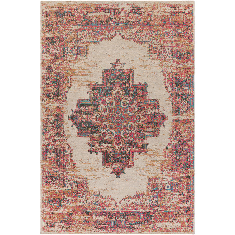 Tapis oriental rouge / ivoire tissé à plat à la main Oriental