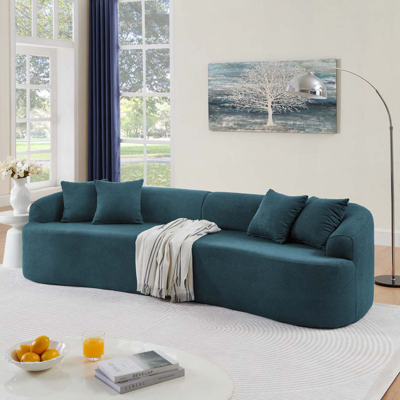 Lamb's Wool Fabric Curved Modular Sectional Sofa,No Assembly Required, Blue