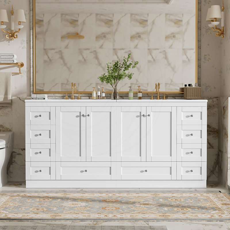 Meuble-lavabo autoportant 72 po avec lavabo en céramique et tiroirs à fermeture en douceur 72 po