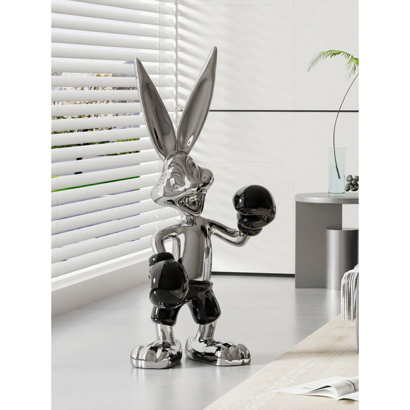 Color-Changing Trend Long-Eared Rabbit Fiberglass Sculpture Decoration Item, Black
