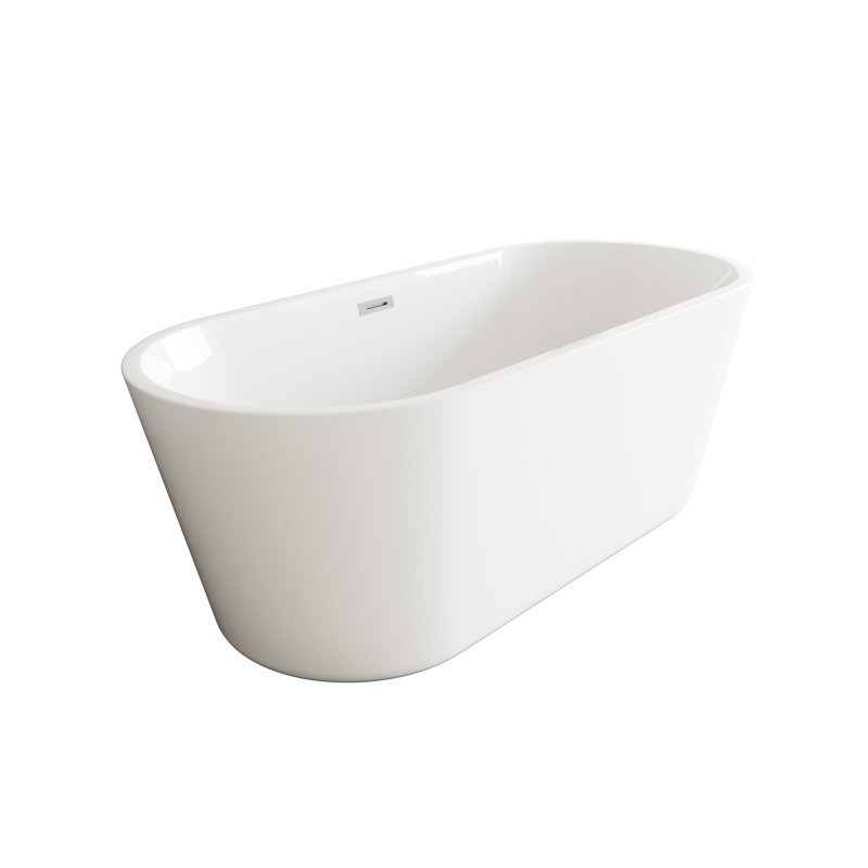 Rouidate 65'' x 28.3'' Soaking Acrylic Bathtub, Brushed Nickel