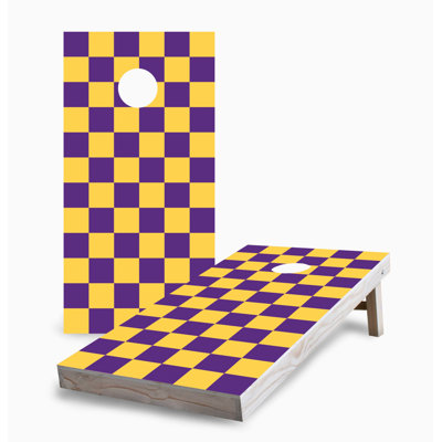 Purple and Yellow Checkered 2x4 Cornhole Board Set | Includes (2) Boards (8) Bags & Optional Accessories