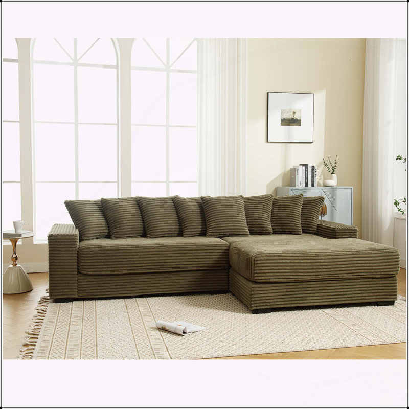 Très grand canapé en L deux pièces en forme de L avec méridienne gauche, accoudoirs et huit coussins décoratifs, facile à assembler pour une vie confortable