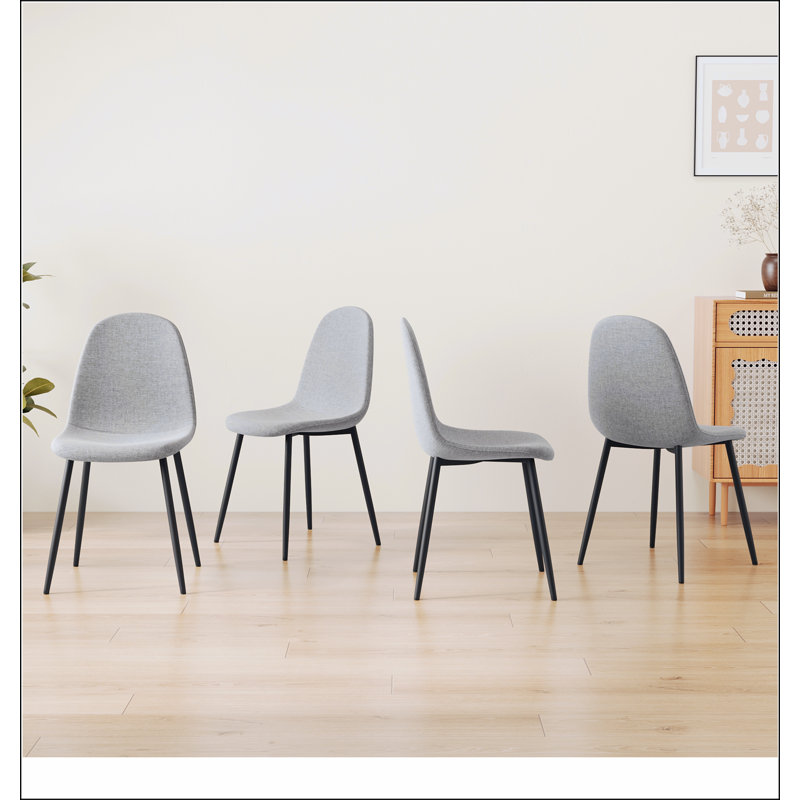 Ensemble de 4 chaises de salle à manger rembourrées en lin modernes avec pieds en métal robustes pour une maison confortable et élégante