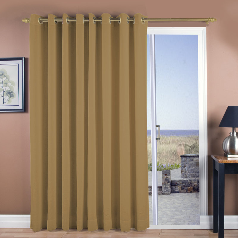 Swadlincote Elegant Linen-Look Light Filtering Grommet Double-Wide Patio Curtain Panel, Toffee