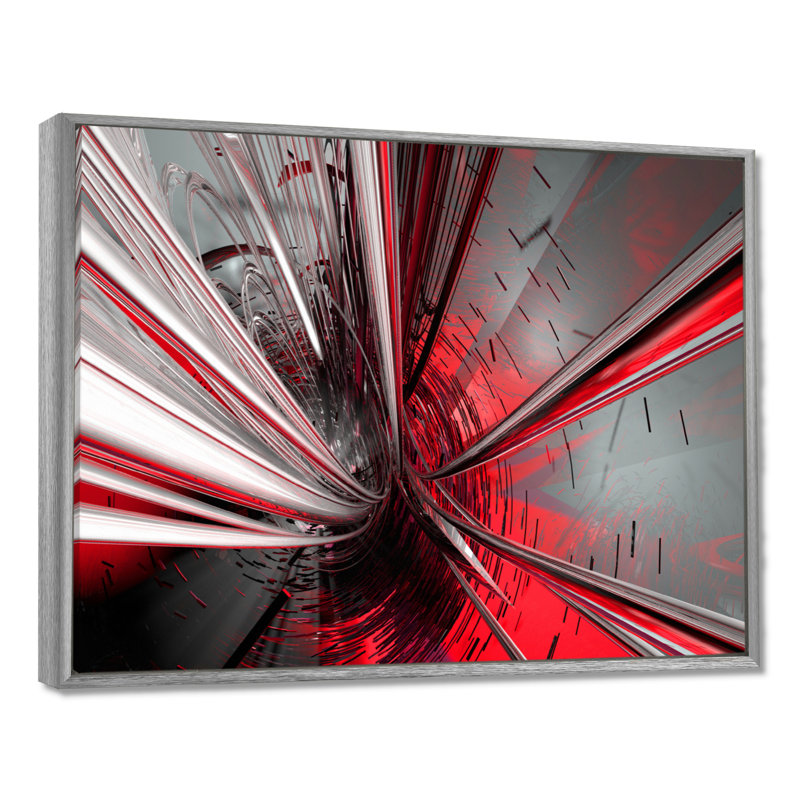 « Fractal 3D Deep into Middle » - Impression d'art graphique, H 12 po x l 20 po, Reproduction avec cadre flottant, Argent