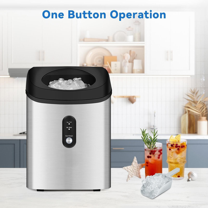 Silver Portable Countertop Nugget Ice Maker with Self-Cleaning