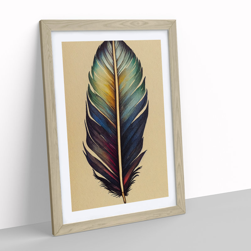 Vivacious Feather - Single Picture Frame Painting, 46cm H x 34cm W x 2cm D, Oak Framed