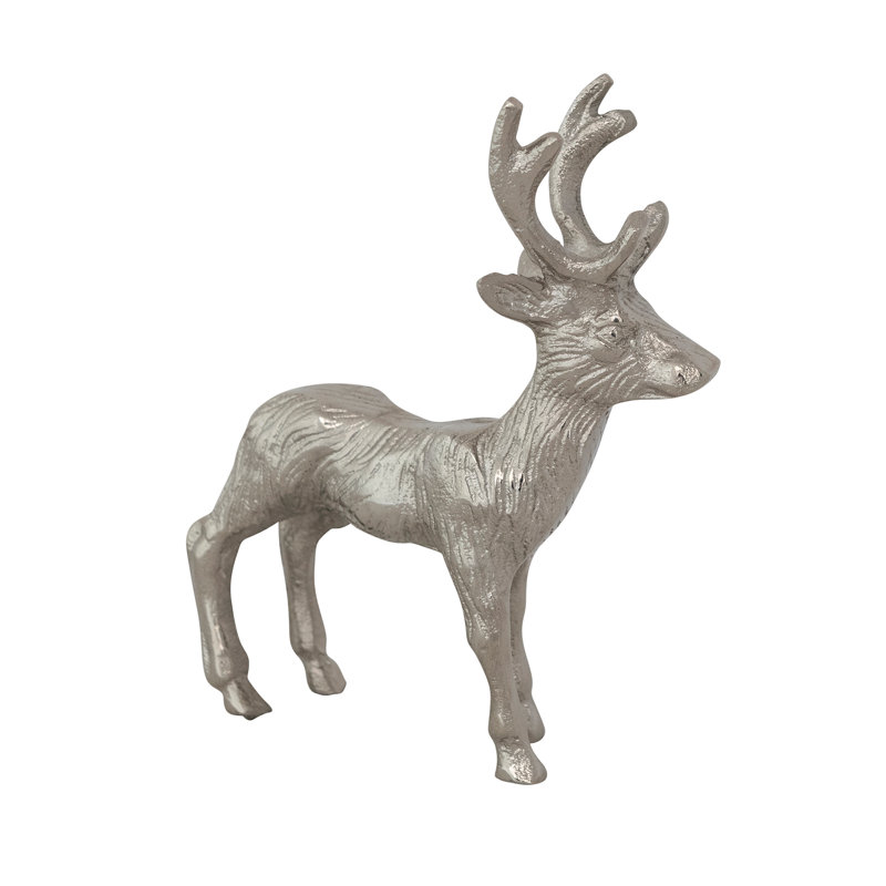 Figurine cerf en fonte d'aluminium à finition nickel