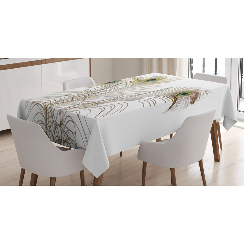 Peacock Tablecloth, Peacock Feathers Closeup Simple Picture Minimalistic Design Print, Rectangular Table Cover For Dining Room Kitchen Decor, 52" X 70", Turquoise Brown
