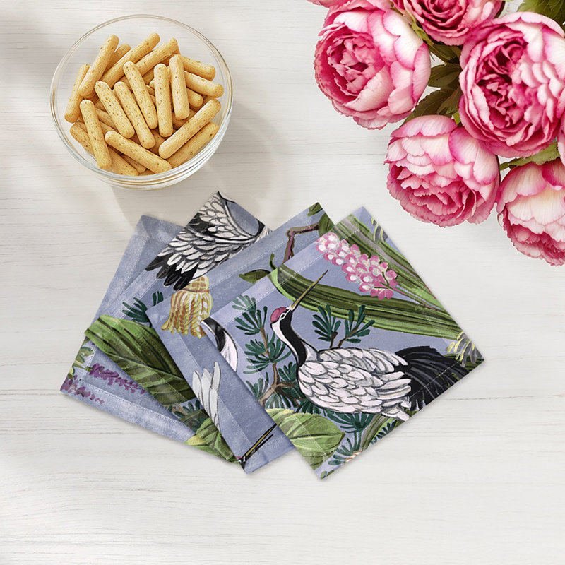 Summer Palace Cotton Sateen Cocktail Napkins, Pink Gray