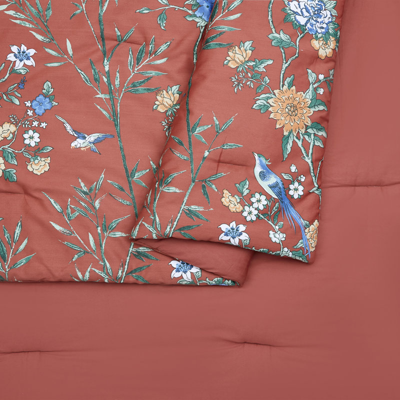 Literie 3 pièces Aviary Paradise en satin de coton, Édredon pour très grand lit + 2 taies décorativ